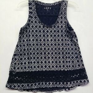 ANN Taylor LOFT Top Floral, Argyle Style Sz Small Black White Lace Trim Womens